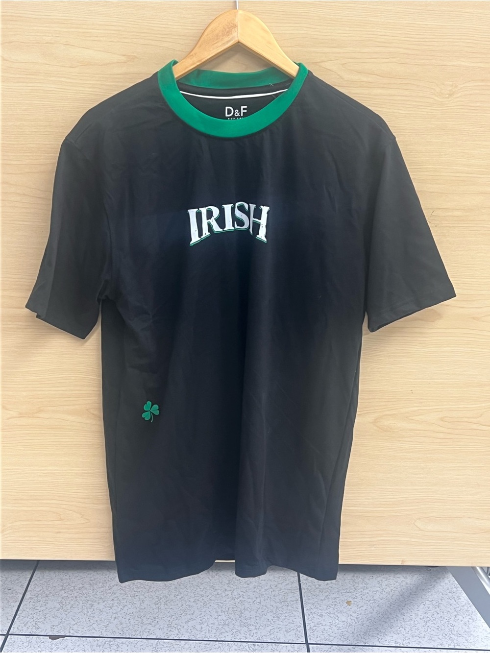 D&F Irish Short Sleeve Tee in Black with Green Trim